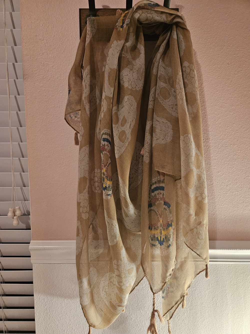 Lightweight Beige Skull-Print Shawl Jacket